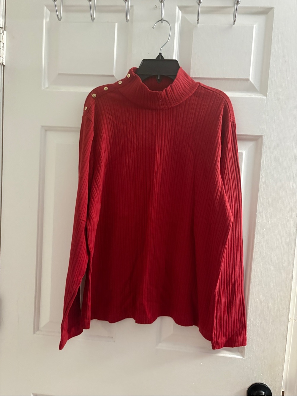 croft & barrow Red Ribbed Mock Neck Top with Shoulder Buttons